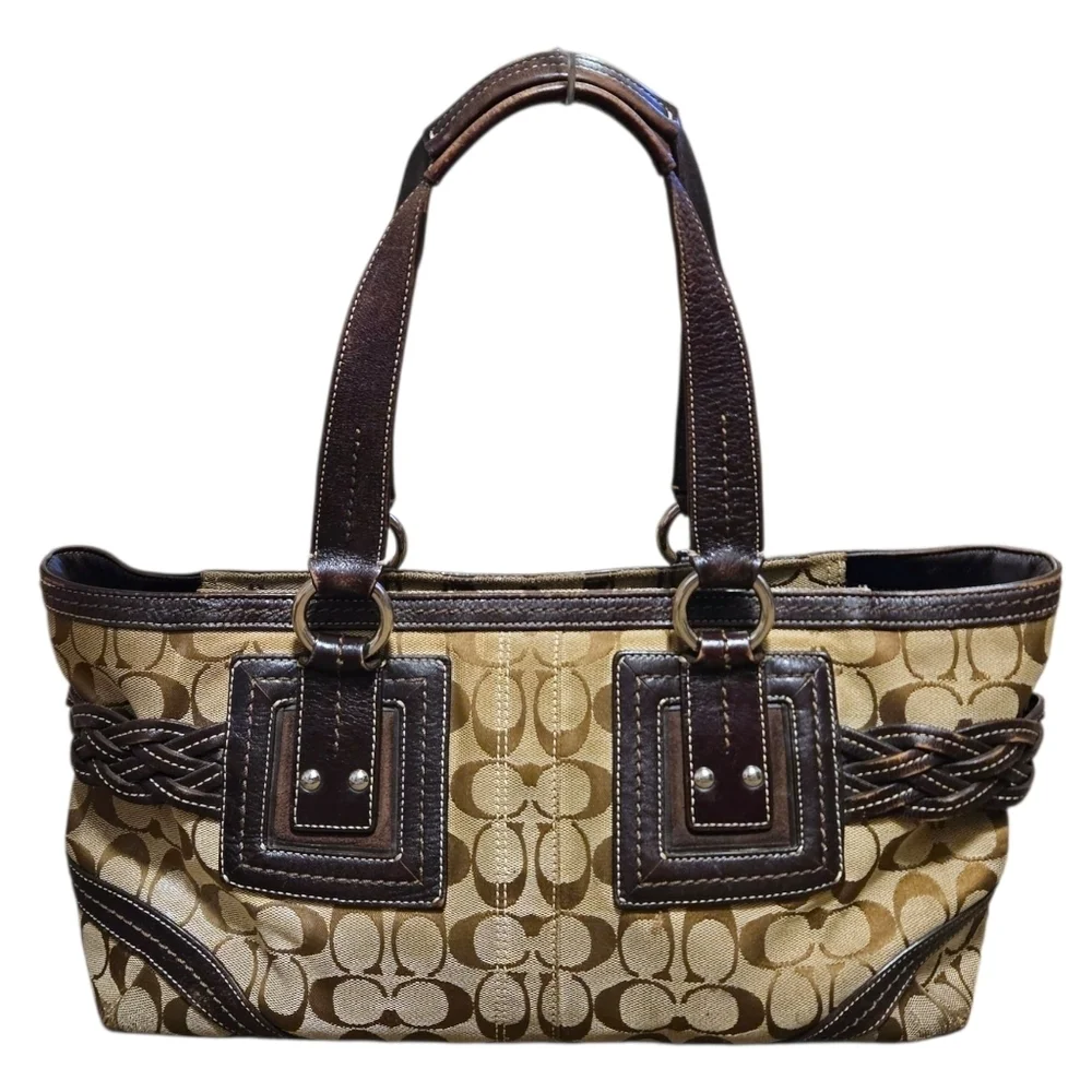 Vtg Coach 05079 Brown Soho Signature Jacquard Leather Satchel Purse Shoulder Bag